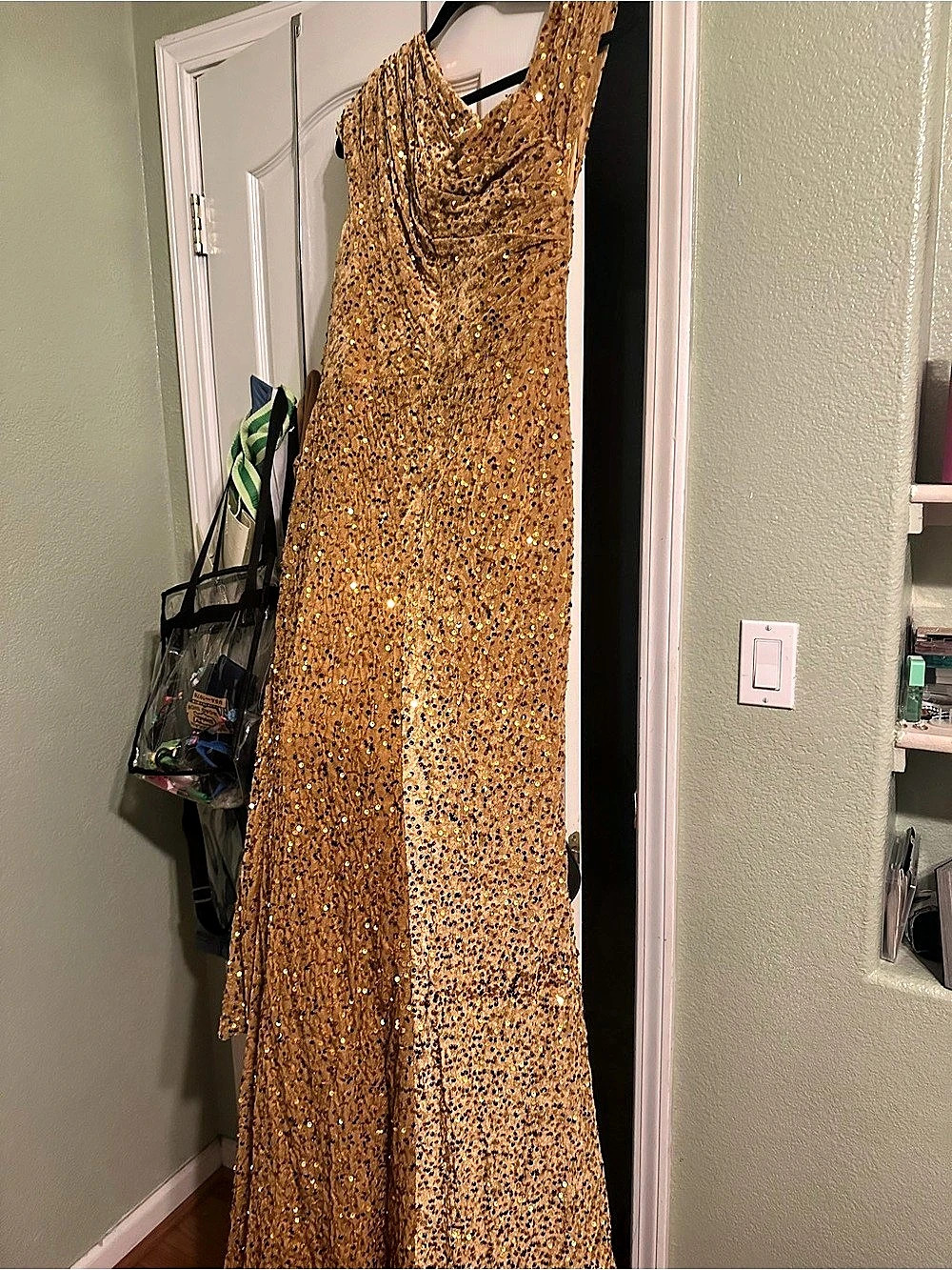 Sequin Draped Maxi Dress in Brown Size 10 Like New